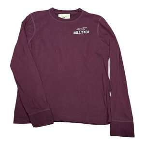 Hollister Shirt Mens Medium Purple Long Sleeve Crewneck Embroidered Logo Cotton